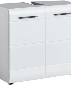 trendteam smart living - Skin - Waschbeckenunterschrank - Weiß Hochglanz - Waschtisch mit 2 Türen und 1 Einlegeboden - (BxHxT) 60 x 56 x 31 cm - Kontrastreiche Griffe