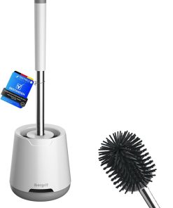 Ibergrif Silikon Klobürste mit Anti-Tropf Halter & Belüfteter Trocknung – WC Bürstengarnitur Stehen/Wandmontage, Weiß (126x425mm) M34152