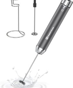 Maestri House Wiederaufladbarer Milchaufschäumer mit stufenloser Geschwindigkeitsregelung, wasserdichtem, abnehmbarem Edelstahlschneebesen. Elektrischer Handschaumbereiter für Latte, LunaFro Max