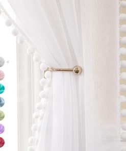 MIULEE Gardinen mit Pompons-Hübsche Weiß Transparent Gardinen für Kinderzimmer Mädchen, 2 Stücke Vorhang mit Pompons mit Stangendurchzug, Durchsichtig Vorhang mit Bommeln, Jeder H 225 X B 140cm
