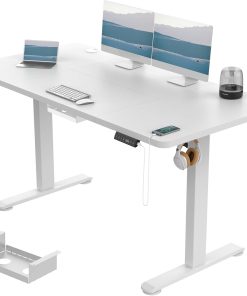 Devoko Höhenverstellbarer Schreibtisch 140x70 cm, 3 Memory-Handsteuerung mit USB-A, Elektrischer Schreibtisch Höhenverstellbar mit 18 MM Tischplatte, Sitz-Stehpult für Büro Homeoffice,Weiß