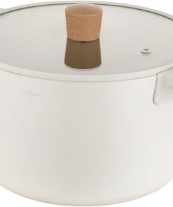 FLORINA Nube Aluminium-Topf | 24 cm | 5,8 l | Induktionsgeeignet | Kratzfeste Keramikbeschichtung | Soft-Touch-Griff mit Holzoptik | Hitzebeständiger Glasdeckel | Für alle Herdarten & Backofen