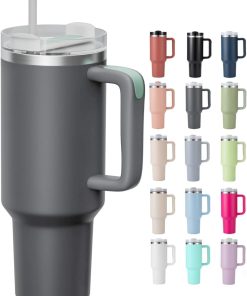 Temede Thermobecher mit Strohhalm, Trinkbecher mit Deckel und Strohhalm – 30oz/0.9L Edelstahl Isolierbecher mit Griff, Doppelwandige Isolierung, Tragbarer Autobecher für Autogefäßhalter,Outdoor & Büro