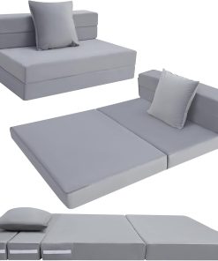 MeMoreCool Faltbare Klappmatratze, Hochdichter Schaumstoff Schlafsofa, Boden-Futon-Matratze, 4-teilige Gästematratze Gästebett Klappbar, Klappmatratze Sessel, Faltmatratze 120x195cm, Hellgrau