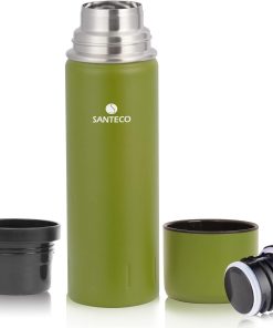 SANTECO Thermoskanne Thermosflasche Edelstahl 1l, 500ml, Auslaufsicher Isolierflasche mit Trinkbecher für unterwegs, Thermoskanne Kaffee & Tee für Kinder, Sport, BPA-Frei, 24H Kalt & 12H Heiß