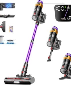 Akku Staubsauger 45000PA/550W/70Mins,1.8L Staubsauger Kabellos mit OLED Smart Screen und Anti-Wicklung Bodenbürste,Wandmontage Wiederaufladbare Akkustaubsauger für Hartböden Teppiche Tierhaare