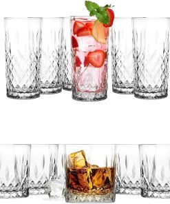 Glasmark KROSNO 1992 2 Gläser Sets Wassergläser Trinkgläser Longdrink Cocktail Gin Wasser Trinkglas Wasserglas Whisky Bourbon Rum Cocktail Alkohol Transparent Mit Kristall Effekt 6 x 300ml + 6 x 280ml
