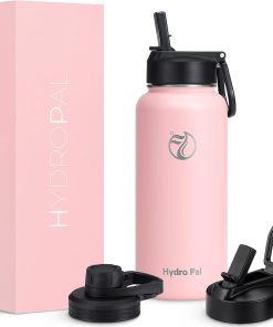 HydroPal Vakuumisolierte Edelstahl-Wasserflasche, 1200 ml/950 ml/650 ml, 2 Deckel (Strohhalmdeckel und Auslaufdeckel), 2 Trinkhalme, Fitnessstudio, Training ravel