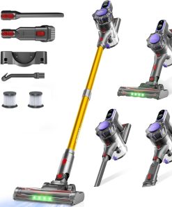 MONSGA Akku Staubsauger,45000Pa/50Mins Staubsauger Kabellos mit Display/Anti-Tangle-Bürste,Selbststehend,Wandladestation,8-Schicht-Filtration,Bürstenloser Motor,für Hartböden Teppiche Tierhaare Auto