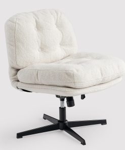MEUBLE Cosy Sessel Lehnstühle Lounge mit höhenverstellbar Wippfunktion Relaxsessel 360° Drehbar Schminkstuhl Polsterstuhl für Schlafzimmer Wohnzimmer Vanity, Bouclé-Stoff, Weiß