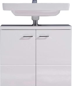 trendteam smart living - Nightlife - Waschbeckenunterschrank - Weiß - Waschtisch mit 2 Türen und 1 Einlegeboden - (BxHxT) 65 x 63 x 35 cm - silberfarbene Metallgriffe