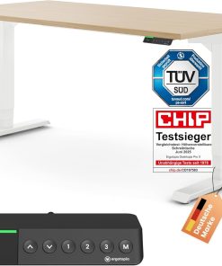 Ergotopia Desktopia Pro X Elektrisch höhenverstellbarer Schreibtisch, Ergonomischer Stehtisch für Büro oder Home Office (Ahorn, Gestell Weiß, 160 x 80 cm)