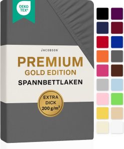 Jacobson Premium Spannbettlaken 200 g/m² Jersey Boxspringbett & Überlänge (XL 90x200-100x220 cm, Anthrazit)
