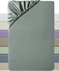 MILDLY Spannbettlaken 140x200 Satin, 100% Langstapelige Baumwolle Seidig Luxus Bettlaken Spannbettlaken bis 25cm Matratzenhöhe, Oeko-Tex Zertifiziert-GrauSage