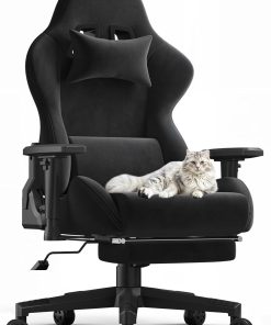 Devoko Gaming Stuhl Ergonomisch, Hochwertiger Stoff Bürostuhl weich und atmungsaktiv, 90-170°Rückenlehne verstellbar Gamer Stuhl, Gamingsessel Massage, Gamingstuhl mit Verstellbare Armlehnen, Schwarz