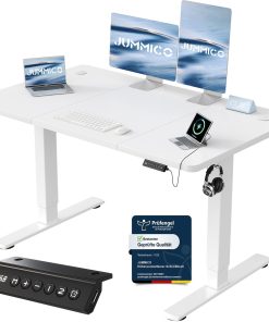 JUMMICO Höhenverstellbarer Schreibtisch mit USB-Ladeanschluss 120 x 60 cm, Schreibtisch Höhenverstellbar Elektrisch, Steh-Sitz Tisch Stehpult Verstellbarer Computertisch,Standing Desk,Weiß