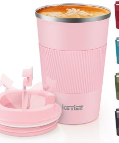 KETIEE Kaffeebecher to go,380ml Thermobecher Kaffee-to-go,Kaffeebecher Thermo,Doppelwandig Reisebecher Travel Mug,Vakuum Isolierbecher mit auslaufsicherem Deckel für Kaffee und Tee,Rosa