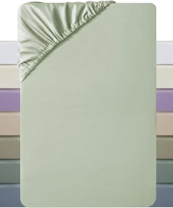 MILDLY Spannbettlaken 180x200 Satin, 100% Langstapelige Baumwolle Seidig Luxus Bettlaken Spannbettlaken bis 25cm Matratzenhöhe, Oeko-Tex Zertifiziert-SalbeiGrün
