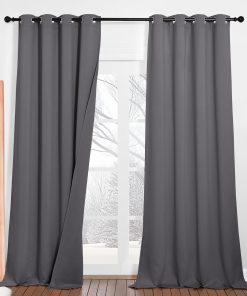 PONY DANCE Schallschutz Vorhang mit Abnehmbarem Filzfutter 2er Set H 240 x B 132 cm Dreilagige Verdunklungsvorhänge mit Ösen Dicke und Schwere Gardinen Kälteschutz Thermovorhang, Grau