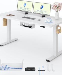 FlexiSpot Höhenverstellbarer Schreibtisch mit 2 Motoren & 25MM einteiliger Tischplatte,ergonomischer Bürotisch - 160 x 80 cm Weiß, weißes Gestell