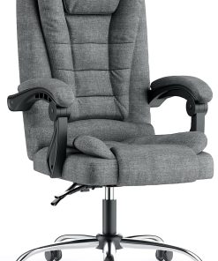 rattantree Ergonomischer Bürostuhl, Schreibtischstuhl, Computerstuhl mit Gepolsterter Armlehne und Weiche Kopfstütze, Rückenlehne, Neigungsfunktion, Höhenverstellbar, Chefsessel, Dunkelgrauer Stoff