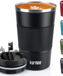 KETIEE Thermobecher Kaffeebecher to Go 13oz/380ml Edelstahl Kaffee-to-go Becher Thermo, Vakuum auslaufsicher Isolierbecher mit Deckel, Autobecher doppelwandig isoliert coffee-to-go becher, Schwarz