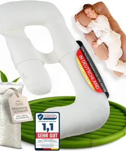 Ellphie Seitenschläferkissen XL, Schwangerschaftskissen, Stillkissen, Memory Foam Füllung, Wechselbezug 100% Baumwolle, Kuschelkissen, Lagerungskissen, Viskosebezug, Pregnancy Pillow, braun