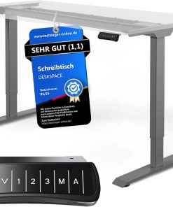 DESKSPACE PRO Höhenverstellbares Schreibtischgestell – mit 5 Jahren Gewährleistung, graues elektrisches Gestell mit Memory-Funktion, USB-Anschluss & Kollisionsschutz
