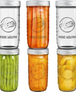 Tebery 6 Stück 24oz Einmachgläser mit Deckel, 720ML breiter Mund Mason Jars, Vorratsgläser für Marmelade, Honig, Hochzeitsgeschenke, Babynahrung