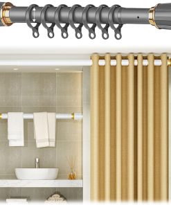 Teleskopstange Vorhang 110-190 210-300 310-400cm Gardinenstange ohne Bohren, Duschvorhangstange Ausziehbare, Rutschfest Vorhangstange Klemmstange für Badezimmer, Schlafzimmer(Grau,70-120CM)