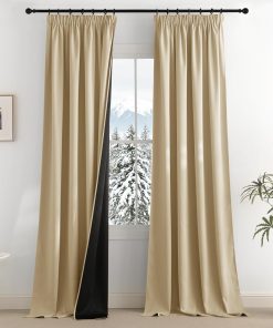 PONY DANCE Wohnzimmer Gardinen mit Kräuselband Thermovorhänge Kälteschutz Winter 2er Set H 260 x B 140 cm Schalfzimmer Verdunklungsgardine für Schienensystem, Biscotti Beige