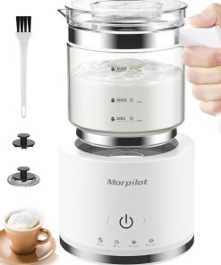 Morpilot Elektrischer Milchaufschäumer, automatischer Milchaufschäumer, Kapazität für 250 ml Cappuccino oder 500 ml heiße Milch, 4-in-1-Funktion, geteiltes Design, Weiß