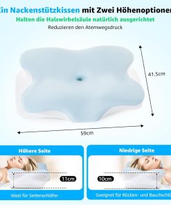 BRO Nackenstützkissen Memory Foam Kissen mit 2 Kissenbezügen Ergonomisches Kopfkissen Seitenschläferkissen Nackenkissen für Seiten-, Rücken- und Bauchschläfer zur Nackenschmerzen, 60x40x13cm
