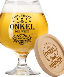 PRSTENLY Onkel Geschenk, 17OZ Bierkrug Glas+Bambus Untersetzer Geschenke für Bester Onkel Patenonkel Männer zum Geburtstag, Weihnachten, Ostern, Vatertagsgeschenk Geburtstagsgeschenk für Männer