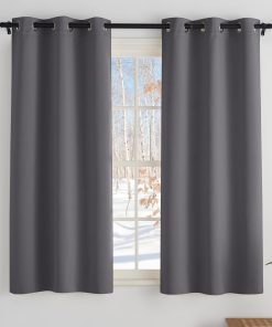 PONY DANCE Verdunkelungsvorhang Kurz Ösenvorhang 2er Set H 150 x B 90 cm Scheibengardinen Wohnzimmer Blickdichte Vorhänge mit Ösen Gardinen Küchen/Badezimmer Fenster, Grau