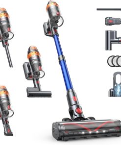 SMOTURE 650W 50KPA Akku Staubsauger mit Mini-Turbinendüse für Tierhaare, 60 Min. Laufzeit Selbststehender Staubsauger Kabellos mit Wandmontierte Ladestation, Automatikmodus für Teppich/Hartboden