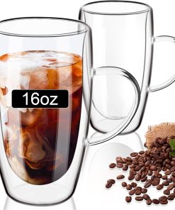 ParaCity Cappuccino Tassen 2er Set, 470ml Latte Macchiato Gläser, Doppelwandige Gläser mit Henkel, Espressotassen aus Borosilikatglas, Kaffeegläser für Spülmaschinenfestes (470ML)