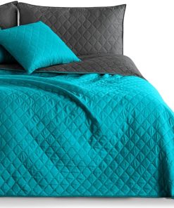 DecoKing Tagesdecke 260 x 280 cm Petrol Graphit grau Bettüberwurf zweiseitig pflegeleicht Axel