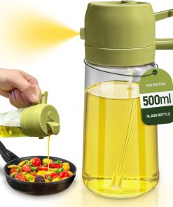 PORTENTUM Ölsprüher für speiseöl 2 in 1-500ml Öl Sprühflasche lebensmittelecht, Ölspray zum Kochen, Hochwertiger Öl Zerstäuber, Ölsprüher für Heißluftfritteuse (Grün)
