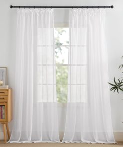 PONY DANCE Stores Gardinen mit Kräuselband für Schienensystem 2er Set H 245 x B 140 cm Gardine Weiß Transparent Vorhänge Durchlässig Sheer Curtains