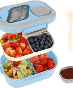 Kasanni Lunch Box with Compartments, Lunchbox, Behälter für Mittagessen und Salat, Bento-Box mit Löffel, Vesperdose, Pausenbrot, für Erwachsene & Kinder, BPA-Frei (Blau)