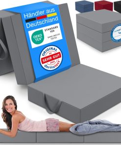 ELONEO Klappmatratze, Gästematratze, 3-teilige Faltmatratze, Schaumstoff extra dick (15cm), waschbar, Bandscheibenwürfel, klappbar, Faltbare Matratze, Erwachsene (Grau, 75 x 195 x 15 cm)
