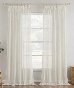 MIULEE 2er Set Voile Vorhang Sheer Vorhang mit kräuselband Transparente Leinenoptik Gardinen Wohnzimmer Modern Fensterschal Schlafzimmer 140x245cm (B x H) Elfenbeinweiß