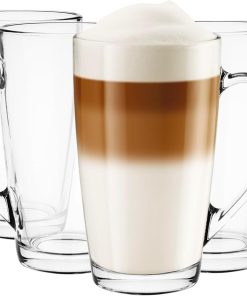 Glasmark KROSNO 1992 Gläser Set Kaffeegläser Teegläser Mit Henkel 4 Stück 400 ml Kaffee Tee Latte Glas Teetassen Glasbecher Trinkglas Groß Spülmaschinenfest Alex, Durchsichtig