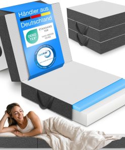 ELONEO Premium Visco Klappmatratze 75x200 cm, extra hoch 15 cm, Gästematratze klappbar, Faltmatratze, Faltbare Matratze, Bandscheibenwürfel, Reisematratze, Gästebett klappbar, Klappbett waschbar