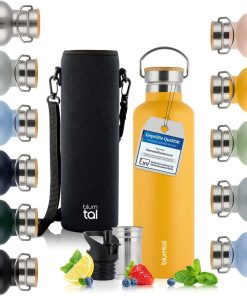Blumtal Thermosflasche 500ml - doppelwandige Trinkflasche Edelstahl 500ml - Isolierflasche 500ml BPA frei - Edelstahl Trinkflasche - Teeflasche - Trinkflasche Thermo - Sportflasche - Hipster Yellow