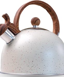 La Moustache - Wasserkessel Induktion【2,5 L | 10 Tassen】Pfeifkessel aus Edelstahl, Teekessel mit Hitzebeständigem Griff und Dichtung Deckel, Wasserkocher Retro für Alle Kochplatten (Beige)