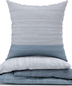 LARAWELL Bettwäsche 135x200 Baumwolle Ganzjahres Bettwäsche-Sets blau grau gestreift Premium