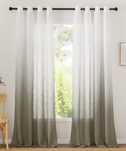 PONY DANCE Wohnzimmer Vorhänge Leinenoptik Vintage Gardinen Halbtransparent H 245 x B 140cm Ösenvorhang 2er Set Weiße Gardine mit Farbverlauf Vorhang Halbtransparent, Taupe