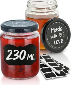 Praknu 25 Marmeladengläser 230 ml mit Deckel - Mit Etiketten & Stift - Luftdicht - Spülmaschinenfest - Ideal zum Verschenken